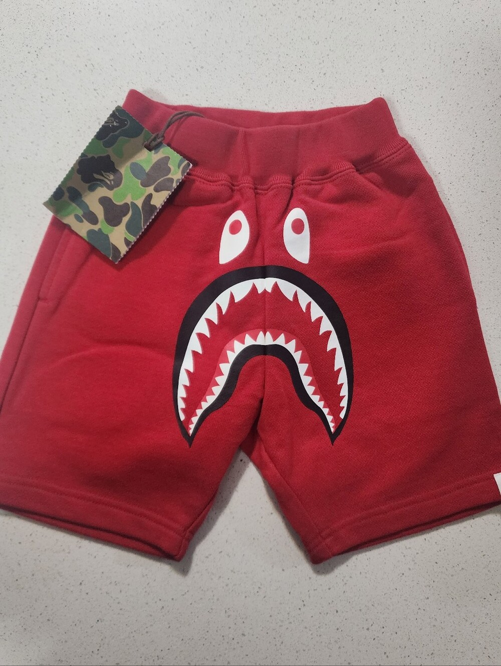 Bape Kids Red Shark Face Graphic Shorts